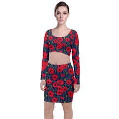 Background Poppies Flowers Seamless Ornamental Top And Skirt Sets