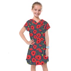 Background Poppies Flowers Seamless Ornamental Kids  Drop Waist Dress