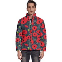 Background Poppies Flowers Seamless Ornamental Men s Puffer Bubble Jacket Coat