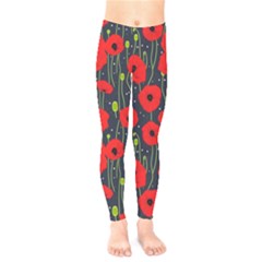 Background Poppies Flowers Seamless Ornamental Kids  Leggings