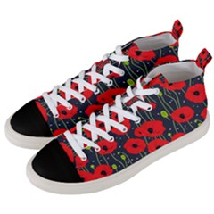 Background Poppies Flowers Seamless Ornamental Men s Mid-top Canvas Sneakers by Ravend