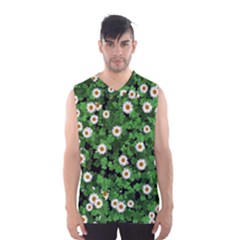 Daisies Clovers Lawn Digital Drawing Background Men s Basketball Tank Top by Ravend