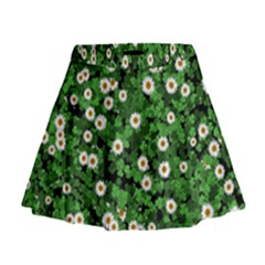 Daisies Clovers Lawn Digital Drawing Background Mini Flare Skirt