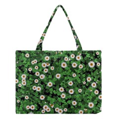 Daisies Clovers Lawn Digital Drawing Background Medium Tote Bag by Ravend