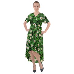 Daisies Clovers Lawn Digital Drawing Background Front Wrap High Low Dress