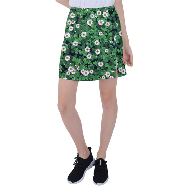 Daisies Clovers Lawn Digital Drawing Background Tennis Skirt