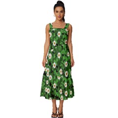 Daisies Clovers Lawn Digital Drawing Background Square Neckline Tiered Midi Dress