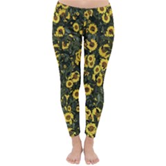 Sunflowers Yellow Flowers Flowers Digital Drawing Classic Winter Leggings by Ravend