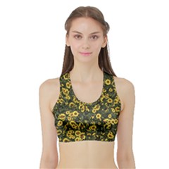 Sunflowers Yellow Flowers Flowers Digital Drawing Sports Bra With Border