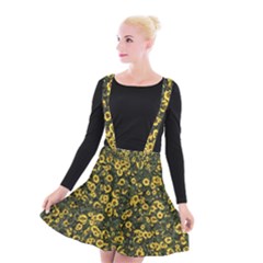 Sunflowers Yellow Flowers Flowers Digital Drawing Suspender Skater Skirt