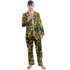 Sunflowers Yellow Flowers Flowers Digital Drawing Men s Long Sleeve Satin Pajamas Set