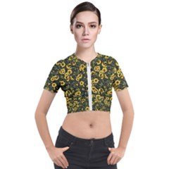 Sunflowers Yellow Flowers Flowers Digital Drawing Short Sleeve Cropped Jacket