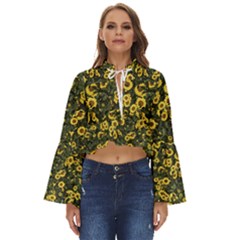 Sunflowers Yellow Flowers Flowers Digital Drawing Boho Long Bell Sleeve Top