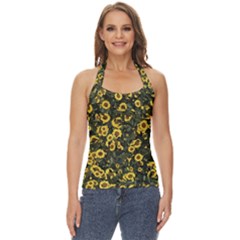 Sunflowers Yellow Flowers Flowers Digital Drawing Basic Halter Top