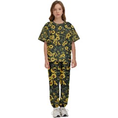 Sunflowers Yellow Flowers Flowers Digital Drawing Kids  T-shirt And Pants Sports Set by Ravend