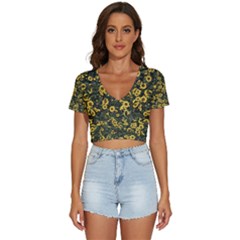 Sunflowers Yellow Flowers Flowers Digital Drawing V-neck Crop Top
