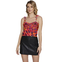 Fractal Black Texture Wallpaper Art Design Flowy Camisole Tie Up Top