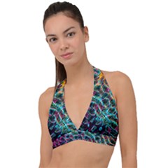 Fractal Abstract Waves Background Wallpaper Halter Plunge Bikini Top