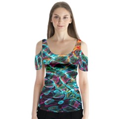 Fractal Abstract Waves Background Wallpaper Butterfly Sleeve Cutout T-shirt 