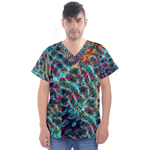 Fractal Abstract Waves Background Wallpaper Men s V-neck Scrub Top by Ravend