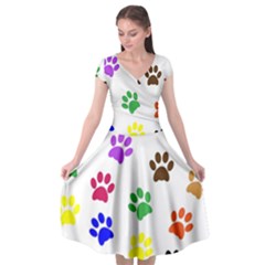 Pawprints-paw-prints-paw-animal Cap Sleeve Wrap Front Dress