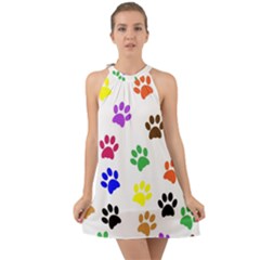 Pawprints-paw-prints-paw-animal Halter Tie Back Chiffon Dress