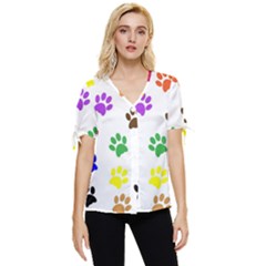 Pawprints-paw-prints-paw-animal Bow Sleeve Button Up Top by Ravend