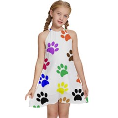 Pawprints-paw-prints-paw-animal Kids  Halter Collar Waist Tie Chiffon Dress by Ravend