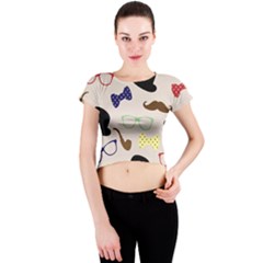 Moustache-hat-bowler-bowler-hat Crew Neck Crop Top