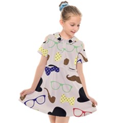 Moustache-hat-bowler-bowler-hat Kids  Short Sleeve Shirt Dress by Ravend