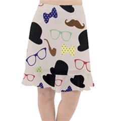 Moustache-hat-bowler-bowler-hat Fishtail Chiffon Skirt by Ravend