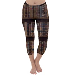 Old Bookshelf Orderly Antique Books Capri Winter Leggings  by Ravend