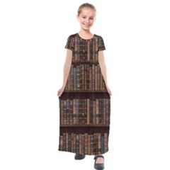 Old Bookshelf Orderly Antique Books Kids  Short Sleeve Maxi Dress