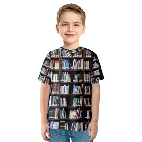 Book Collection In Brown Wooden Bookcases Books Bookshelf Library Kids  Sport Mesh T-shirt by Ravend
