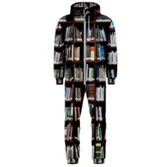 Book Collection In Brown Wooden Bookcases Books Bookshelf Library Hooded Jumpsuit (men) by Ravend