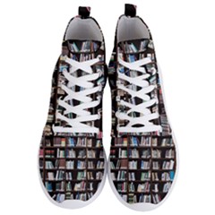 Book Collection In Brown Wooden Bookcases Books Bookshelf Library Men s Lightweight High Top Sneakers