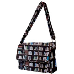 Book Collection In Brown Wooden Bookcases Books Bookshelf Library Full Print Messenger Bag (s)