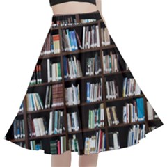 Book Collection In Brown Wooden Bookcases Books Bookshelf Library A-line Full Circle Midi Skirt With Pocket by Ravend