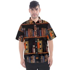 Assorted Title Of Books Piled In The Shelves Assorted Book Lot Inside The Wooden Shelf Men s Short Sleeve Shirt