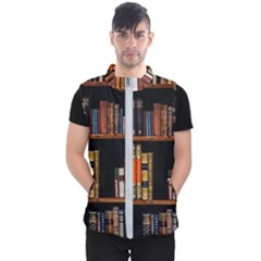 Assorted Title Of Books Piled In The Shelves Assorted Book Lot Inside The Wooden Shelf Men s Puffer Vest by Ravend