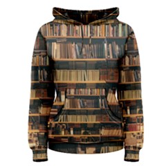 Books On Bookshelf Assorted Color Book Lot In Bookcase Library Women s Pullover Hoodie by Ravend