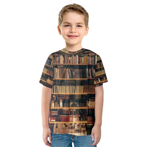 Books On Bookshelf Assorted Color Book Lot In Bookcase Library Kids  Sport Mesh T-shirt by Ravend