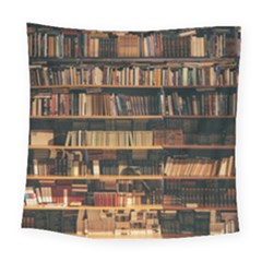 Books On Bookshelf Assorted Color Book Lot In Bookcase Library Square Tapestry (large)