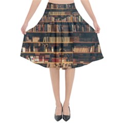 Books On Bookshelf Assorted Color Book Lot In Bookcase Library Flared Midi Skirt