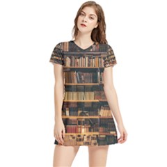 Books On Bookshelf Assorted Color Book Lot In Bookcase Library Women s Sports Skirt by Ravend