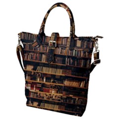 Books On Bookshelf Assorted Color Book Lot In Bookcase Library Buckle Top Tote Bag