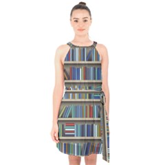 Bookshelf Halter Collar Waist Tie Chiffon Dress by Ravend