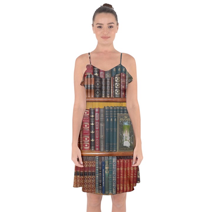 Books-library-bookshelf-bookshop Ruffle Detail Chiffon Dress