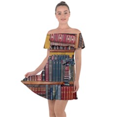 Books-library-bookshelf-bookshop Off Shoulder Velour Dress