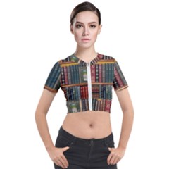 Books-library-bookshelf-bookshop Short Sleeve Cropped Jacket